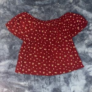 Red, with little flowers, flowy off shoulder top